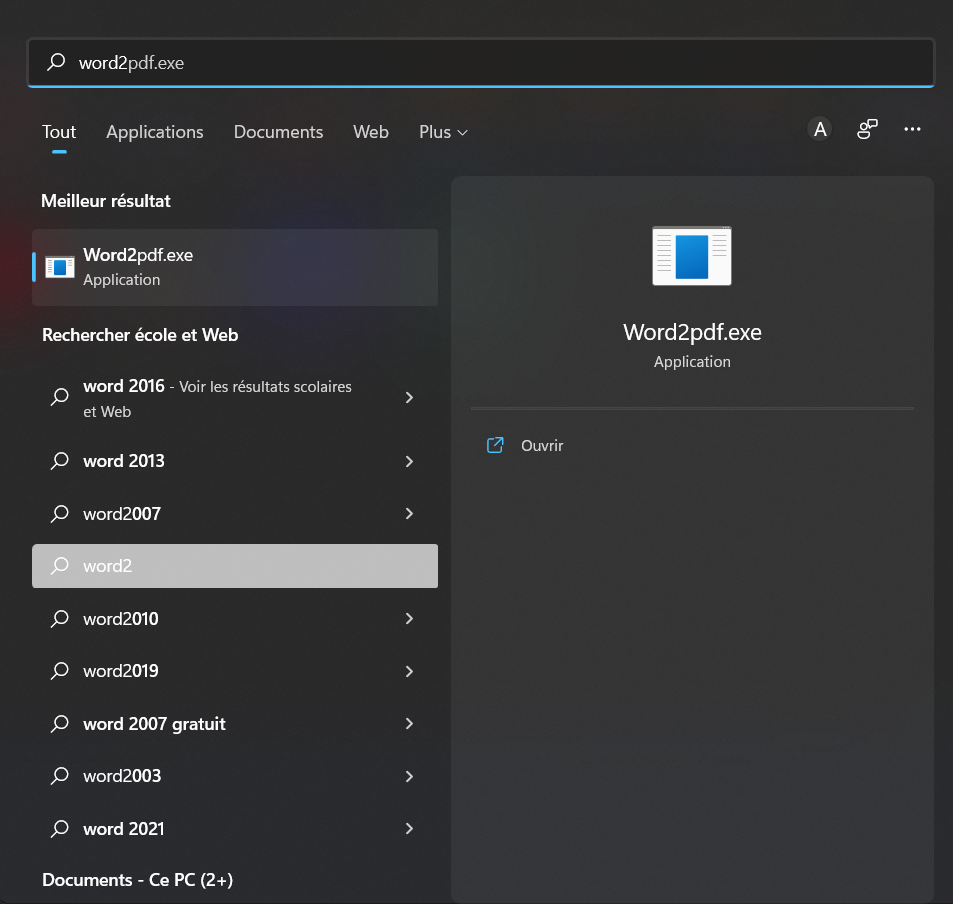 Illustration comment trouver Word2pdf