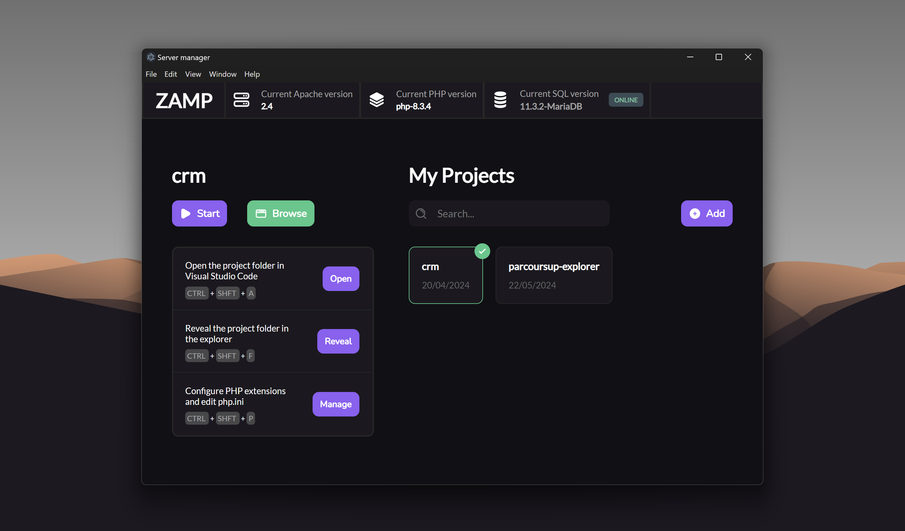 Zamp avec des projets chargés